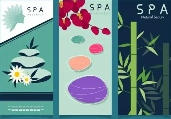 spa background sets stone flower bamboo icons decor