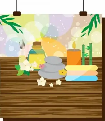 spa background various colorful tools decoration bokeh style