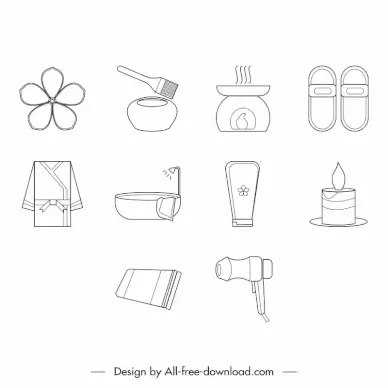 spa icon sets classical flat black white handdrawn symbols sketch