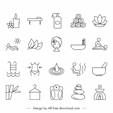 spa icon sets flat black white handdrawn symbols outline 