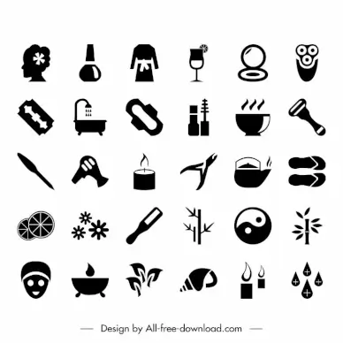 spa icon sets flat black white silhouette symbols sketch