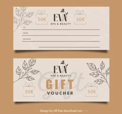 spa voucher template flat handdrawn leaves 