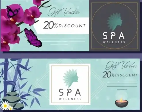 spa voucher templates orchid stone bamboo butterflies icons