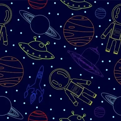 space background colored repeating icons sketch