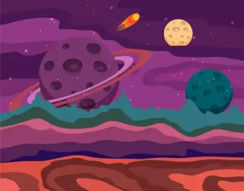 space background dark colorful decoration planet icons
