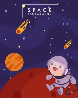 space background planets astronaut icons cartoon design
