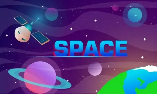 space background planets satellite icons decor