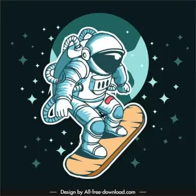 space background skateboarding astronaut icon cartoon sketch