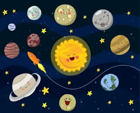space background stylized planets icons fun emoticon