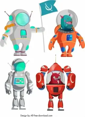space characters icons colored cartoon design