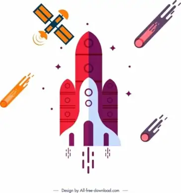 space exploration background spaceship satellite meteorite icons
