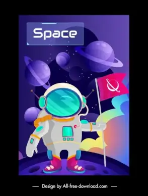 space exploration banner astronaut planets sketch