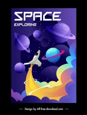 space exploration poster dynamic spaceship planets sketch