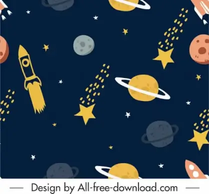 space pattern planets rockets sketch colored flat design