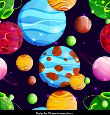space pattern template colorful planets icons decor