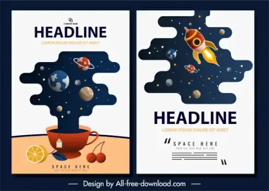 space poster templates colorful planets spaceships decor