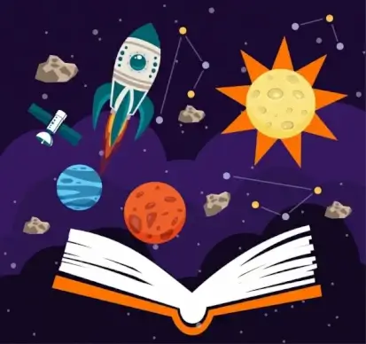 space science background spaceship planets book decoration