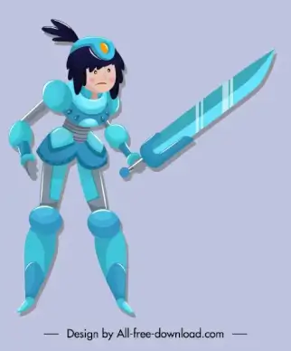 space warrior icon modern armed woman sketch