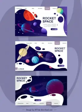 space website templates colorful universe elements decor