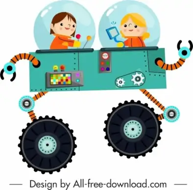 spaceman icon modern equipment decor cartoon characters