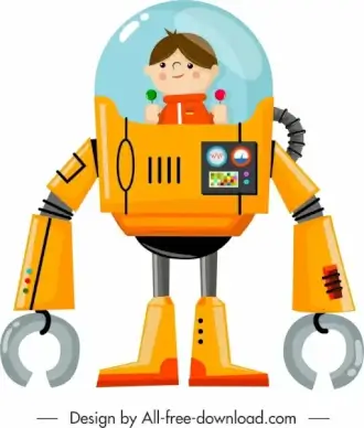 spaceman robot icon colored cartoon design