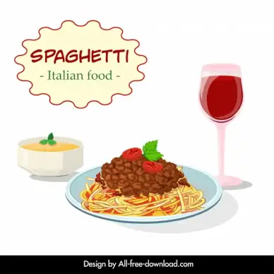 spaghetti with tomato sauce cuisine advertising poster elegant flat design 