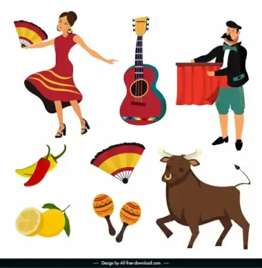spain design elements costume sport music culinary sketch