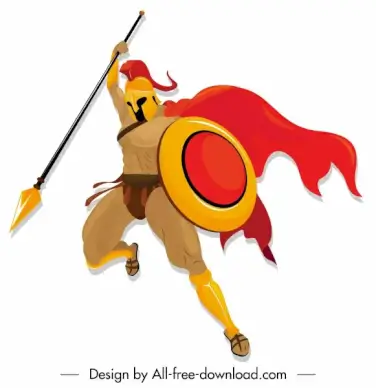 spartan knight icon attacking gesture colored cartoon character