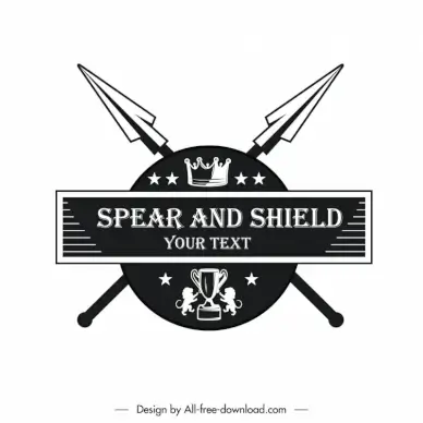 spear and shield logotype elegant vintage symmetric black white design
