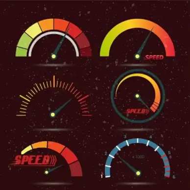 speed design elements multicolored flat speedometer icons