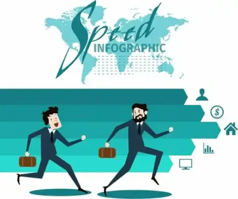 speed infographic businessmen icon arrow map decoration