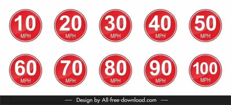 speed limit sign board templates flat circle texts number design 