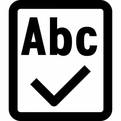 spell check sign icon flat black white tick mark alphabet frame outline