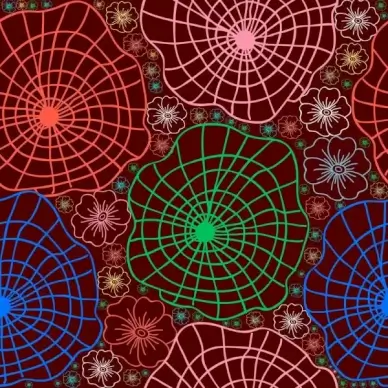 spider webs flowers pattern outline repeating colorful style