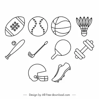 sport icons sets flat black white symbols outline 