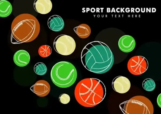 sports background various balls icons sketch