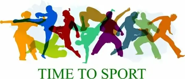 sports banner colorful silhouette design martial arts icons