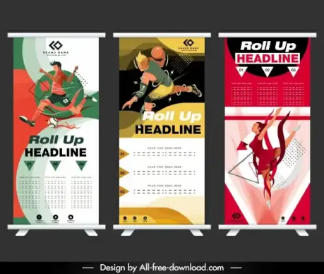 sports banner templates colorful soccer basketball aerobic sketch