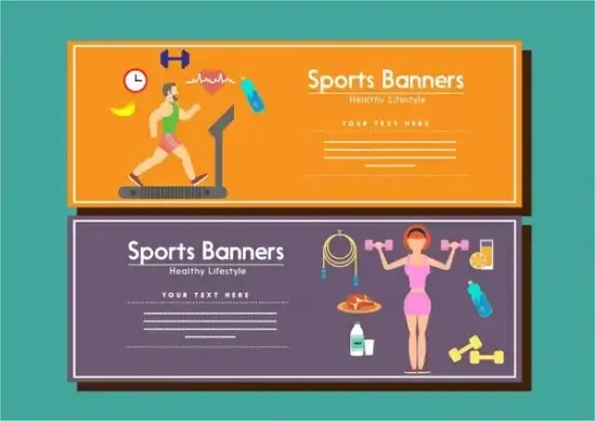 sports banners human exercise design on color background
