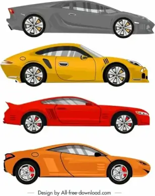 sports car models icons colored modern design