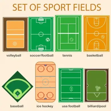sports fields collections with colored sketch illustration