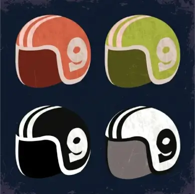 sports helmet icons isolation colored retro design