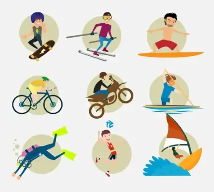 sports icons vector illustration with various colored styles
