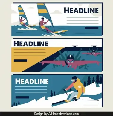 sports tournament banners sailing swimming skiing sketch