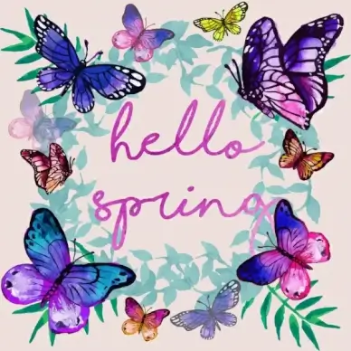 spring background butterflies leaves icons handdrawn design