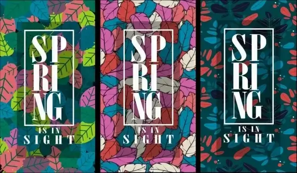 spring background sets colorful leaves decoration