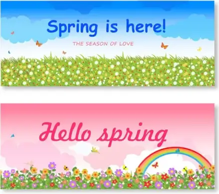 spring background sets illustration with flower field