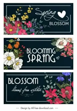 spring banner templates colorful blooming flowers decor