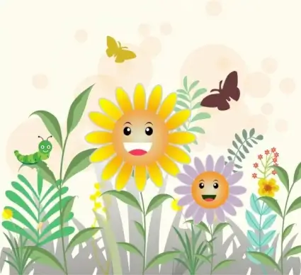 spring flowers fied background colorful stylized cartoon ornament