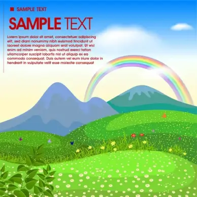 spring landscape with rainbow flower grass mountain